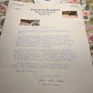 John Davis Lodge Autograph Signed Item | Congressman, Governor Connecticut 1949
